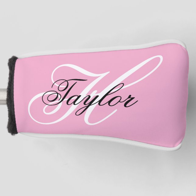 Schwarz-Weiß-Extravagant-Monogramm-Rosa Golf Headcover (Vorderseite)
