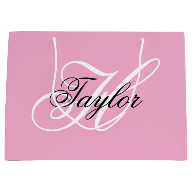 Schwarz-Weiß-Extravagant-Monogramm-Rosa Große Geschenktüte (Vorderseite)