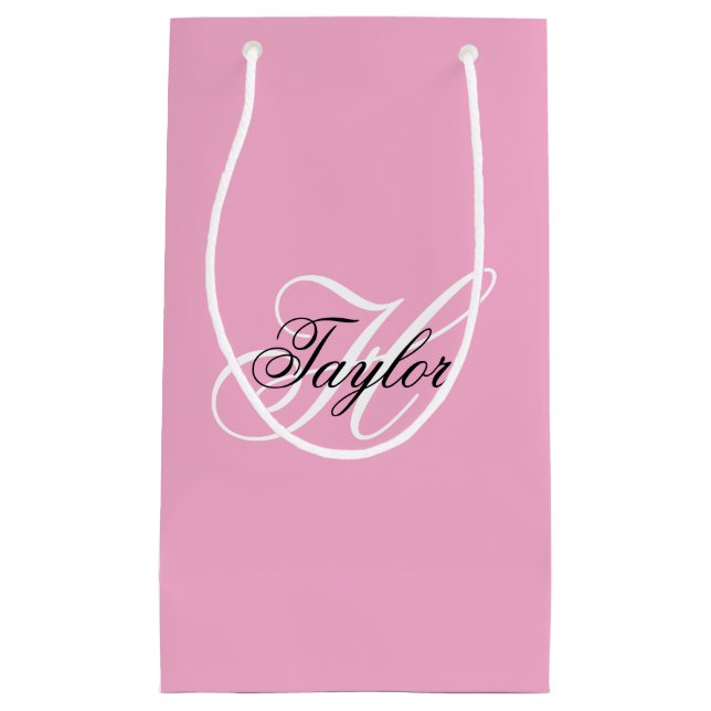 Schwarz-Weiß-Extravagant-Monogramm-Rosa Kleine Geschenktüte (Vorderseite)