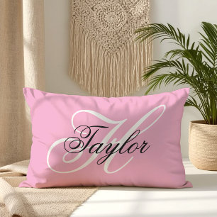 Schwarz-Weiß-Extravagant-Monogramm-Rosa Lendenkissen