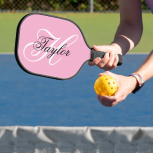 Schwarz-Weiß-Extravagant-Monogramm-Rosa Pickleball Schläger