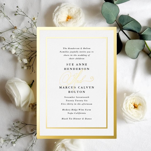 Schwarz-Weiß-Extravagante Kalligraphie-Hochzeit Folieneinladung (Von Creator hochgeladen)