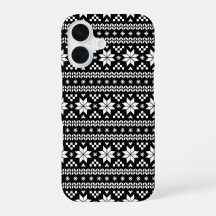 Schwarz-weiß Fair Isle Weihnachtspullover-Druck iPhone 16 Hülle