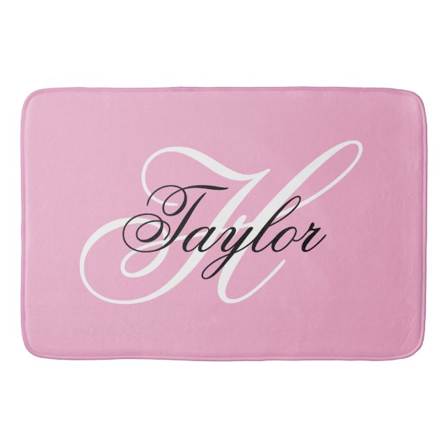 Schwarz-Weiß-Fancy-Monogramm Rosa Badematte (Vorderseite)