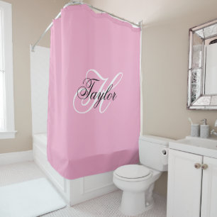 Schwarz-Weiß-Fancy-Monogramm Rosa Duschvorhang