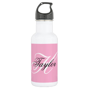 Schwarz-Weiß-Fancy-Monogramm Rosa Edelstahlflasche