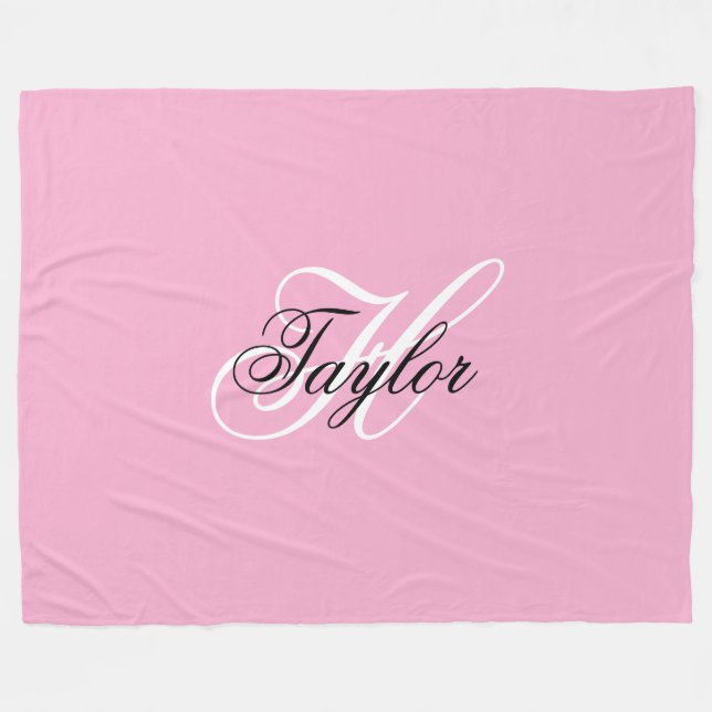 Schwarz-Weiß-Fancy-Monogramm Rosa Fleecedecke (Vorderseite (Horizontal))