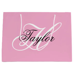Schwarz-Weiß-Fancy-Monogramm Rosa Große Geschenktüte