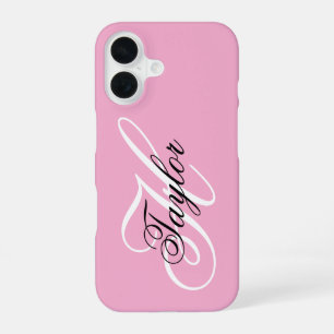 Schwarz-Weiß-Fancy-Monogramm Rosa iPhone 16 Hülle