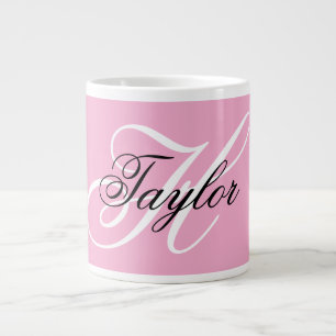 Schwarz-Weiß-Fancy-Monogramm Rosa Jumbo-Tasse