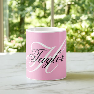 Schwarz-Weiß-Fancy-Monogramm Rosa Kaffeetasse