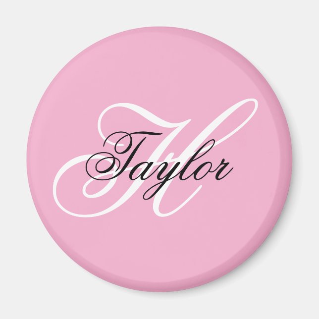 Schwarz-Weiß-Fancy-Monogramm Rosa Magnet (Vorne)