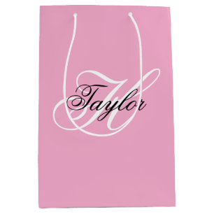 Schwarz-Weiß-Fancy-Monogramm Rosa Mittlere Geschenktüte