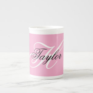 Schwarz-Weiß-Fancy-Monogramm Rosa Prozellantasse