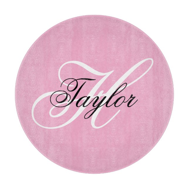 Schwarz-Weiß-Fancy-Monogramm Rosa Schneidebrett (Vorderseite)