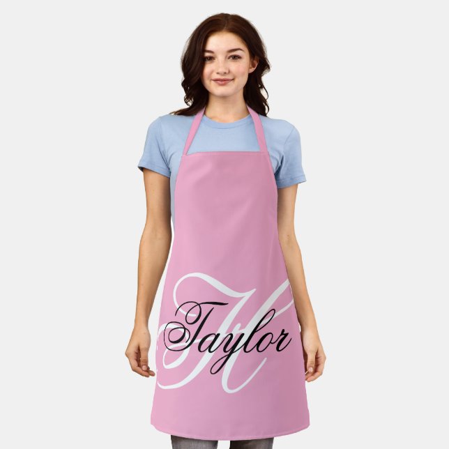 Schwarz-Weiß-Fancy-Monogramm Rosa Schürze (Getragen)
