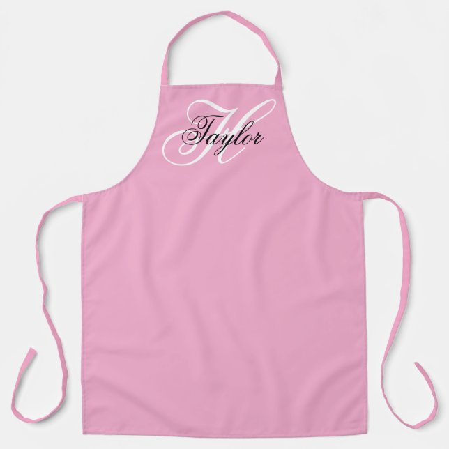 Schwarz-Weiß-Fancy-Monogramm Rosa Schürze (Vorderseite)