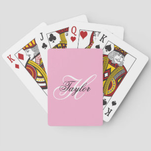 Schwarz-Weiß-Fancy-Monogramm Rosa Spielkarten