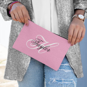 Schwarz-Weiß-Fancy-Monogramm Rosa Zubehörtasche