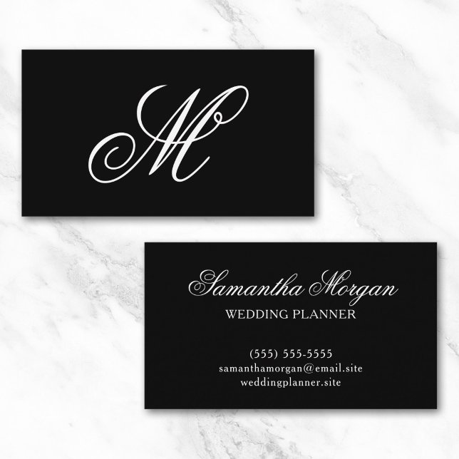 Schwarz-Weiß-Fancy-Monogramm Visitenkarte (Black and White Fancy Monogram Business Card)