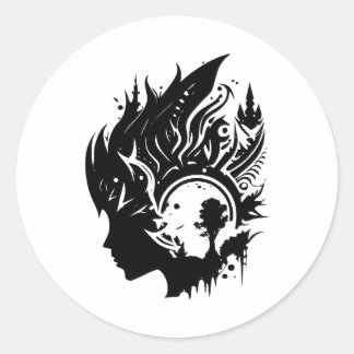 Schwarz-Weiß-Fantasie-Kunstwerk Runder Aufkleber