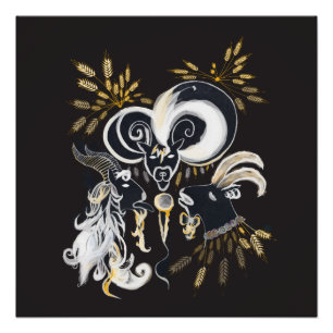 Schwarz-Weiß-Farbabbildungen für singende Ziegen Poster