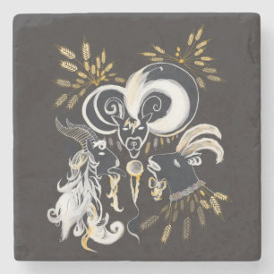 Schwarz-Weiß-Farbabbildungen für singende Ziegen Steinuntersetzer