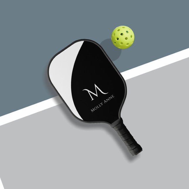 Schwarz-Weiß-Farbblock für Monogramm Pickleball Schläger (Von Creator hochgeladen)