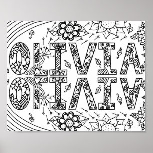 Schwarz-Weiß-Farbseite Girl's Name Olivia Poster