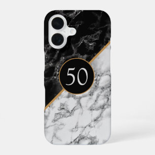 Schwarz-weiß-Faux-Marmor-iPhone-Hülle personalisie iPhone 16 Hülle