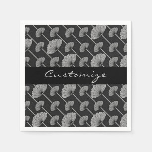 Schwarz-Weiß-Feathered Floral Fans Napkins Serviette