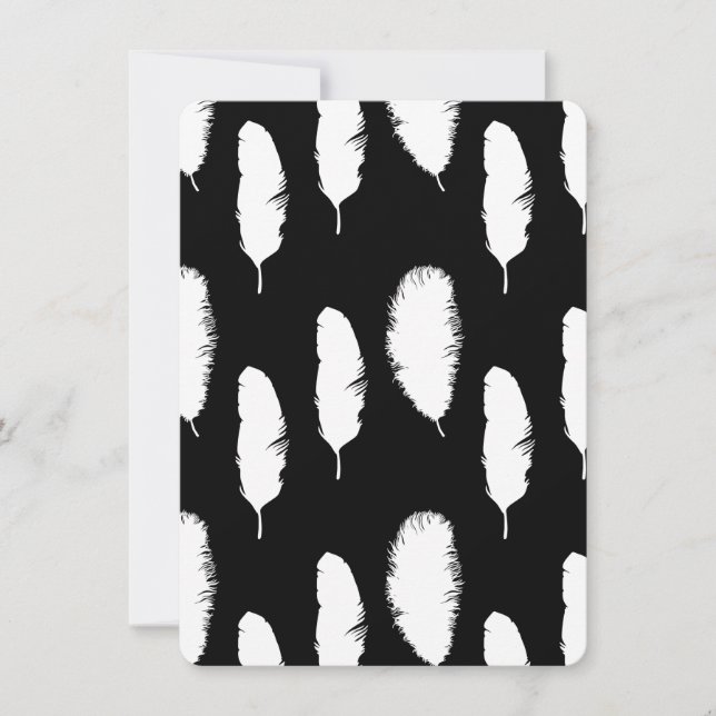 Schwarz-weiß Feathers Baby Dusche Einladung (Vorderseite)