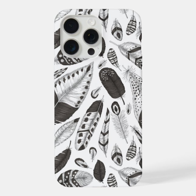 Schwarz-weiß-Feder-Muster iPhone Hülle (Rückseite)
