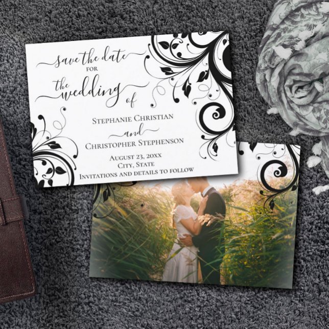 Schwarz-Weiß-Festivals Save the Date Rücken Foto Einladung (Von Creator hochgeladen)