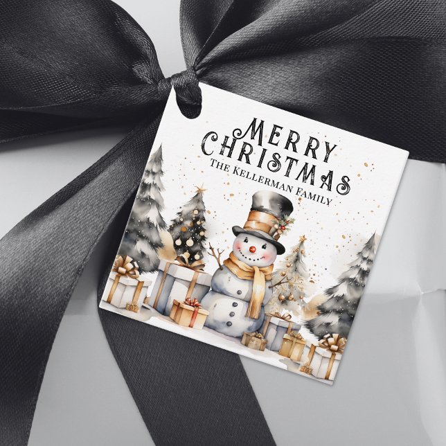 Schwarz-weiß Festlicher Winter Frohe Weihnachten Geschenkanhänger (Black White Festive Winter Merry Christmas Favor Tags)