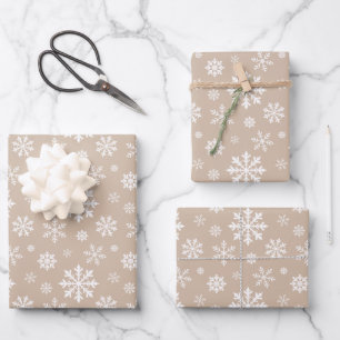 Schwarz-Weiß-Festliches-Winter-Schneeflocken-Muste Geschenkpapier Set