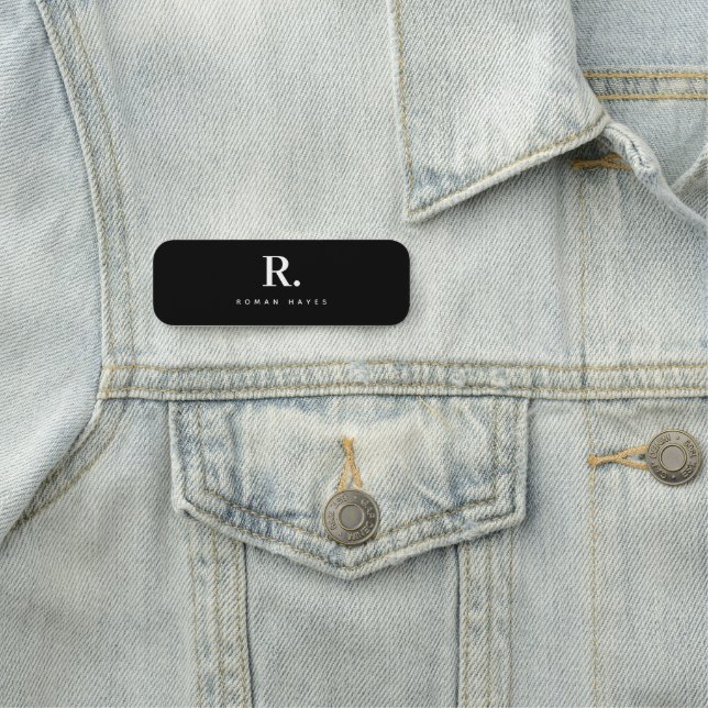 Schwarz Weiß Fette Punkt-Monogramm Moderne Minimal Namensschild (Beispiel)