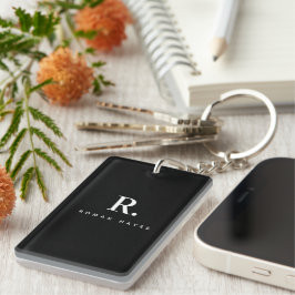 Schwarz Weiß Fette Punkt-Monogramm Moderne Minimal Schlüsselanhänger