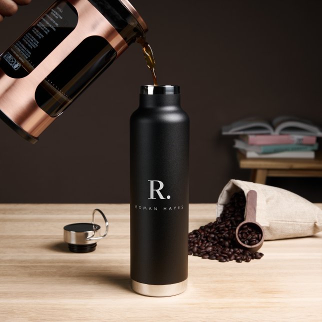 Schwarz Weiß Fette Punkt-Monogramm Moderne Minimal Trinkflasche (Kaffee (gedreht))