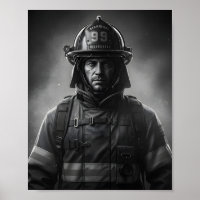 Schwarz-Weiß-Feuerwehrheld-Feuerwehrmann-Tribut