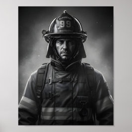 Schwarz-Weiß-Feuerwehrheld-Feuerwehrmann-Tribut Poster