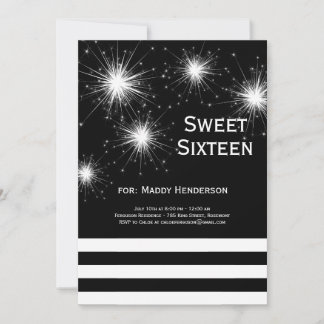 Schwarz-Weiß-Feuerwerk 16 . Geburtstag Einladung