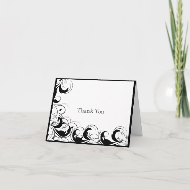 Schwarz-Weiß-Filigree-Rollen Vielen Dank Dankeskarte (Vorderseite)