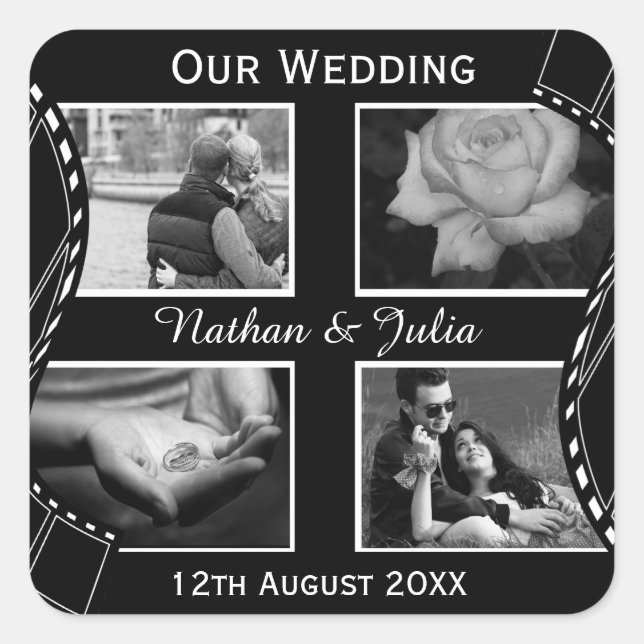 Schwarz-Weiß-Filmrolle Quadratischer Aufkleber (Vorderseite)