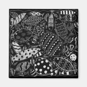 Schwarz-Weiß-Fischmuster Moderne Kunst Magnet