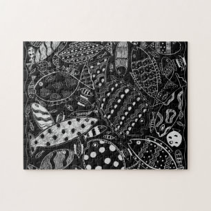 Schwarz-Weiß-Fischmuster Moderne Kunst Puzzle