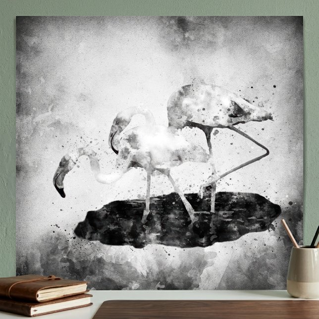 Schwarz-Weiß-Flamingo-Aquarell-Wandkunst-Dekoratio Poster (Black and White Flamingo Watercolor Wall Art Decor. Poster)