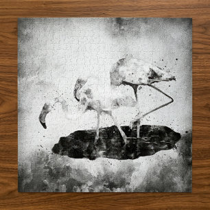 Schwarz-Weiß-Flamingo-Aquarell-Wandkunst-Dekoratio Puzzle