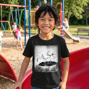 Schwarz-Weiß-Flamingo-Aquarell-Wandkunst-Dekoratio T-Shirt