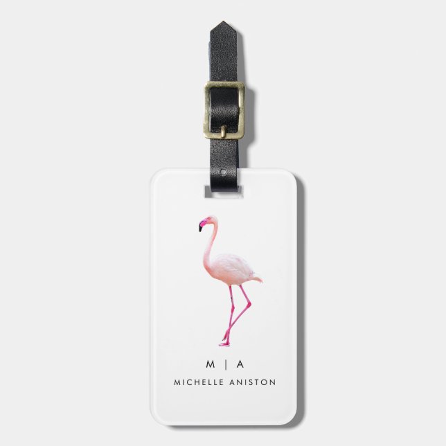 Schwarz-weiß Flamingo | Monogramm Custom Gepäckanhänger (Vorderseite vertikal)